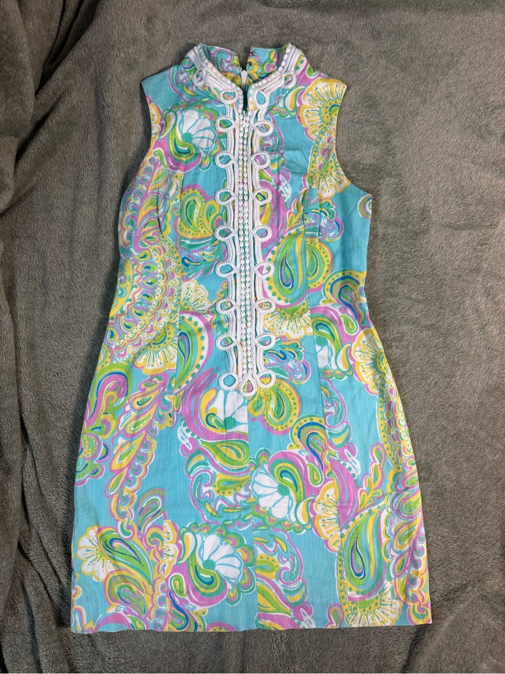 Lilly Pulitzer Aqua Paisley-Print Mini Dress with White Trim